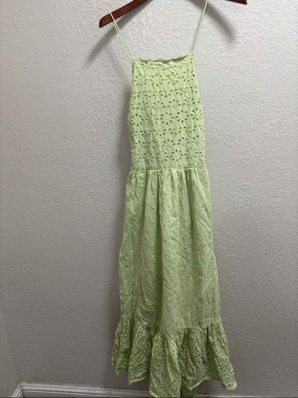 American Eagle Outfitters Light Green Eyelet Maxi Dress with Spaghetti Straps - Picture 6 of 7